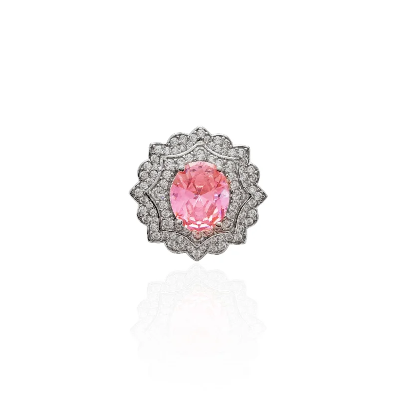 Trendy Stackable Engagement Rings For Chic Brides-Rosy Bloom Cocktail Ring (Silver)