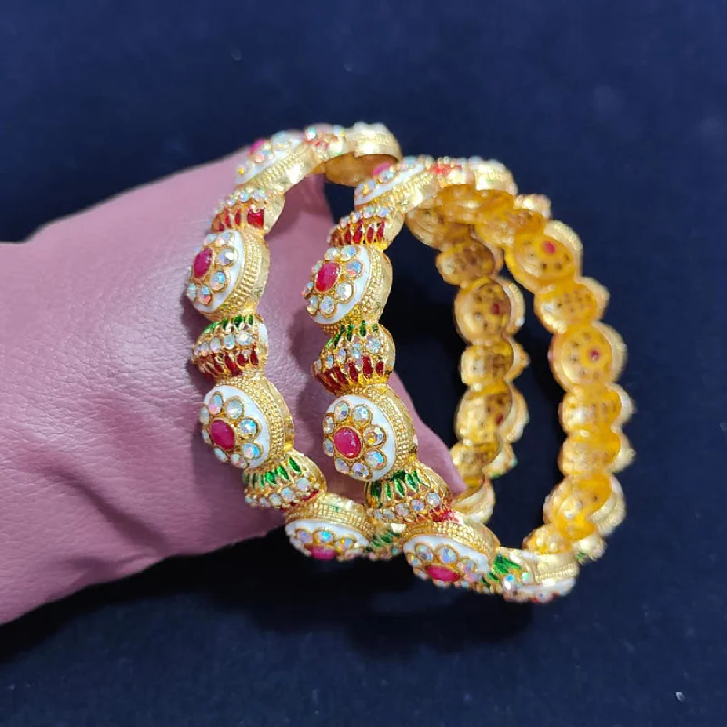 Gorgeous Traditional Bangles For Cultural Glam-Pooja Bangles Gold Plated Austrian Stone Bangles Set