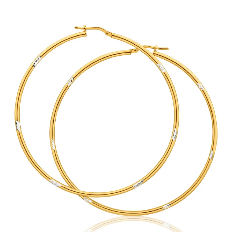 Bright Pink Earrings For Bold Statements-9ct Yellow Gold Silver Filled 60mm Hoop Earrings with white cut features