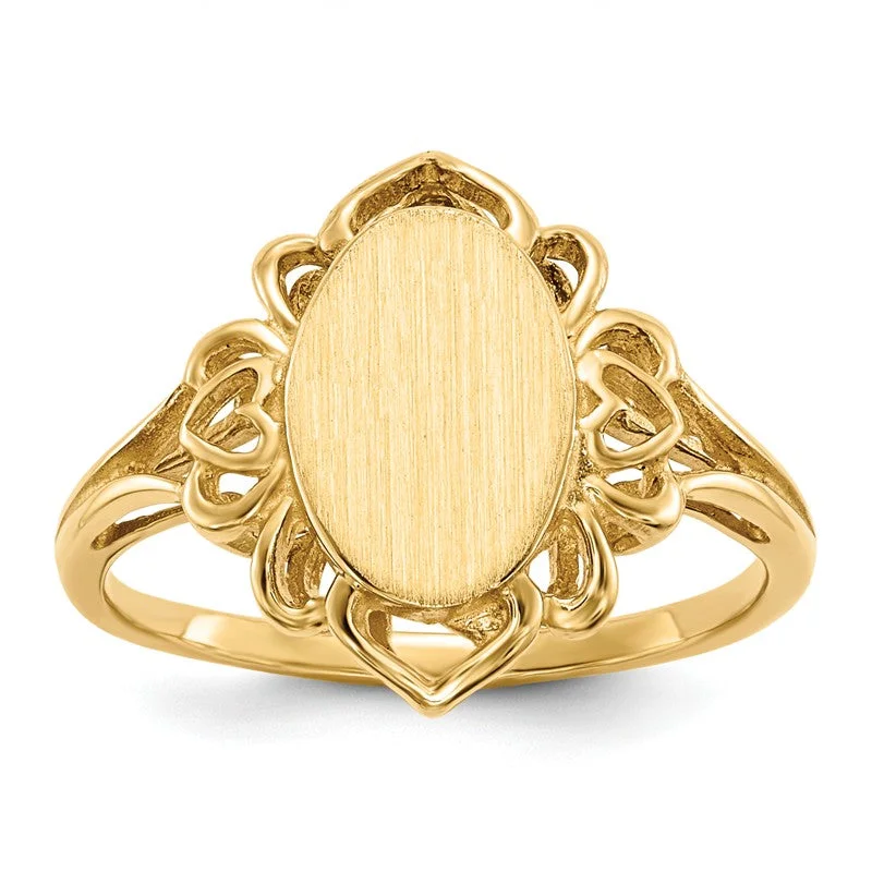 Gorgeous Platinum Rings For Elegant Wear-14k Yellow Gold Oval Filigree Surround Signet Ring (Ladies Sizes)