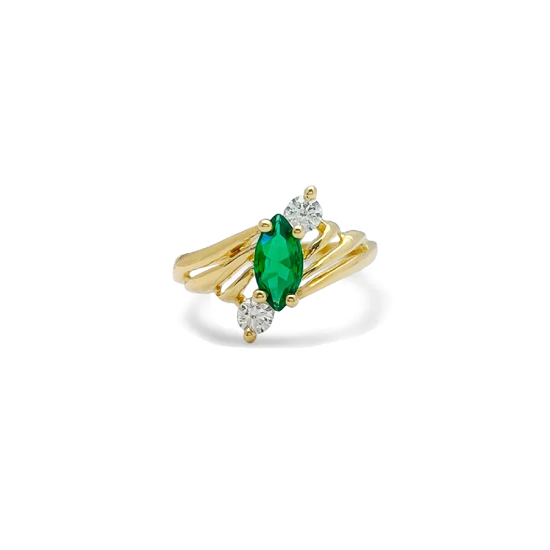 Classic Platinum Engagement Rings For Timeless Glam-Bypass Green Marquise Triumvirate Ring (14K)