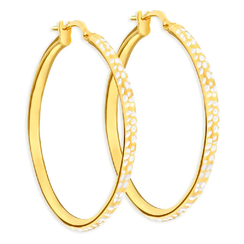 Chunky Earrings For Bold Fashion Choices-9ct Yellow Gold Silver Filled 30mm Hoop Earrings with diamond cut feature