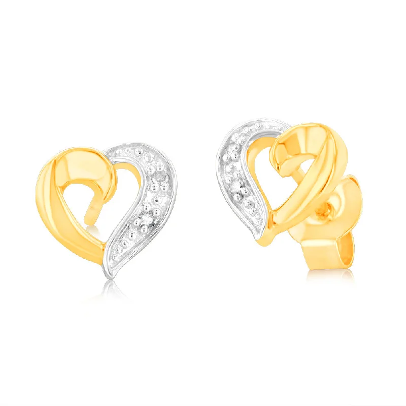 Elegant Bead Earrings For Classy Fashion-9ct Yellow Gold Heart Shaped Diamond Stud Earrings