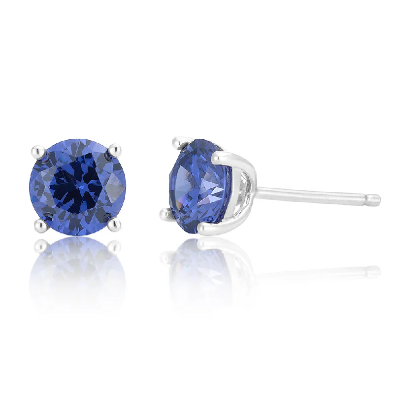 Diamond-like Earrings For Stunning Looks-Sterling Silver Tanzanite Zirconia Stud Earrings