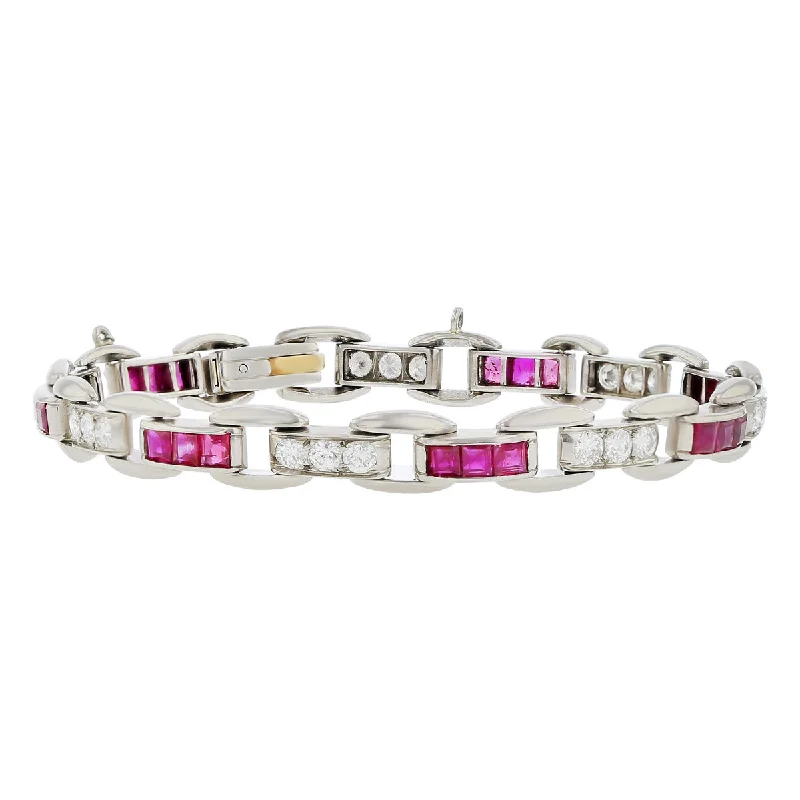 Gorgeous Gemstone Charm Bracelets For Personalized Fashion-Tiffany Palladium Ruby and Diamond Bracelet