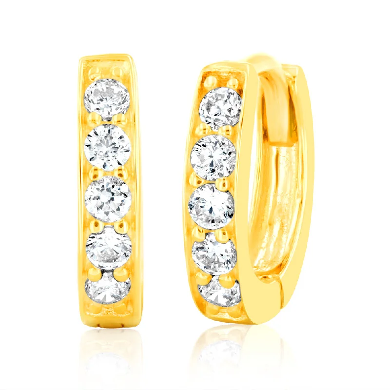 Geometric Earrings For Modern Fashion-9ct Yellow Gold 10mm Zirconia Huggie Earrings