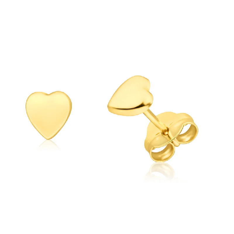 Creative Earrings For Fun Outfits-9ct Yellow Gold Plain Heart Stud Earrings