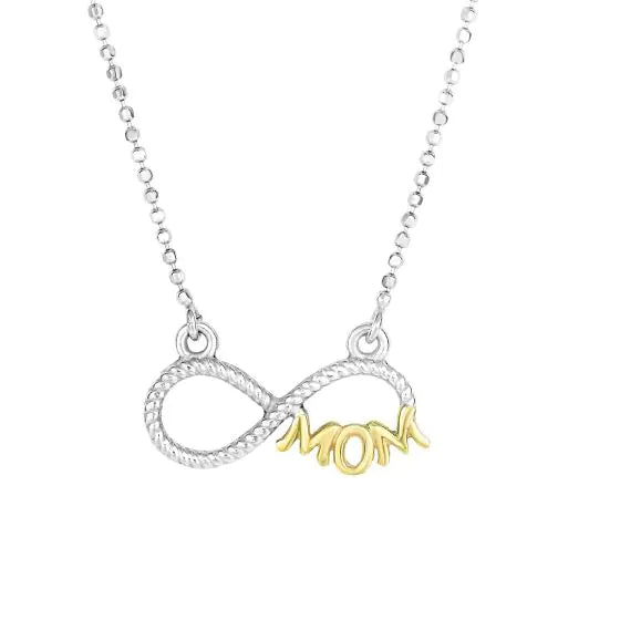 Sterling Silver and 14kt Yellow Gold Infinity Necklace with Gold Mom on 18" Ball Chain