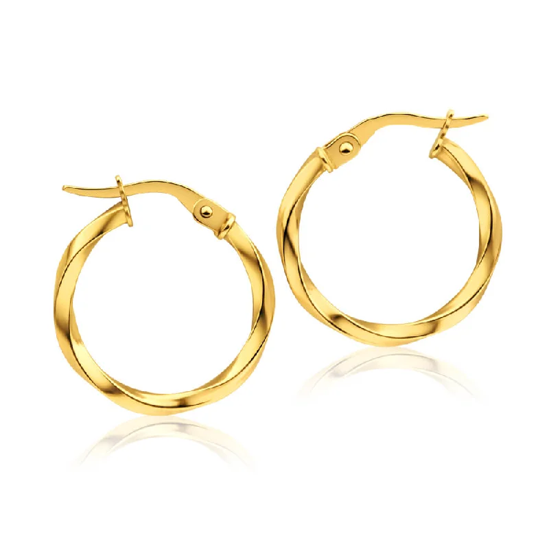 Luxurious Earrings For Special Occasions-9ct Yellow Gold 15mm Italian Made Twist Hoop Earrings