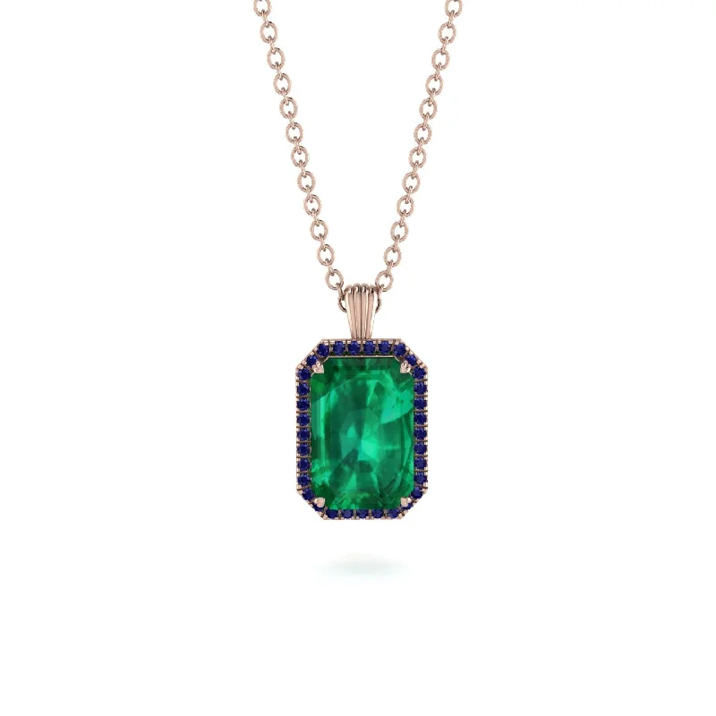 Halo Emerald Cut Emerald Necklace - Izabella No. 65