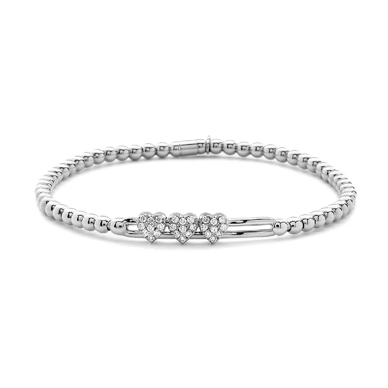 Beautiful Cuff Bracelets For Minimalist Style-Sliding Heart Station Pave Stretch Bracelet