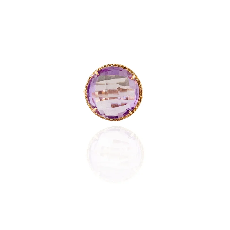 Custom Birthstone Rings For Meaningful Gifts-Diamond Halo Amethyst Ring (14K)