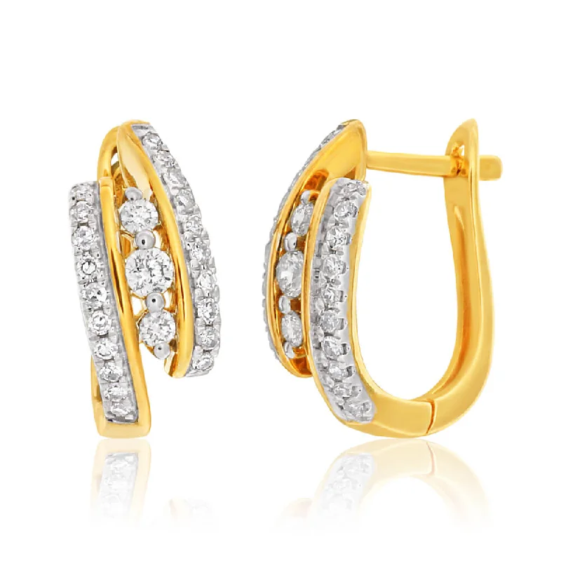 Sophisticated Earrings For Work Wear-9ct Yellow Gold 1/3 Carat Diamond Earrings