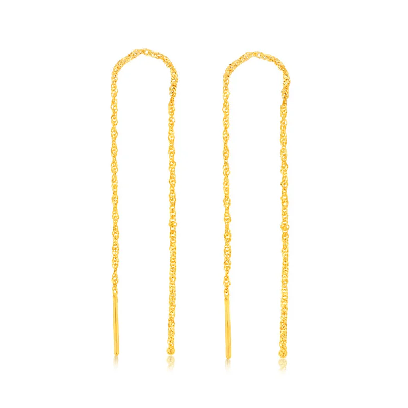 Gold Hoop Earrings For Fashion Lovers-9ct Yellow Gold Singapore Chain Threader Drop Earrings