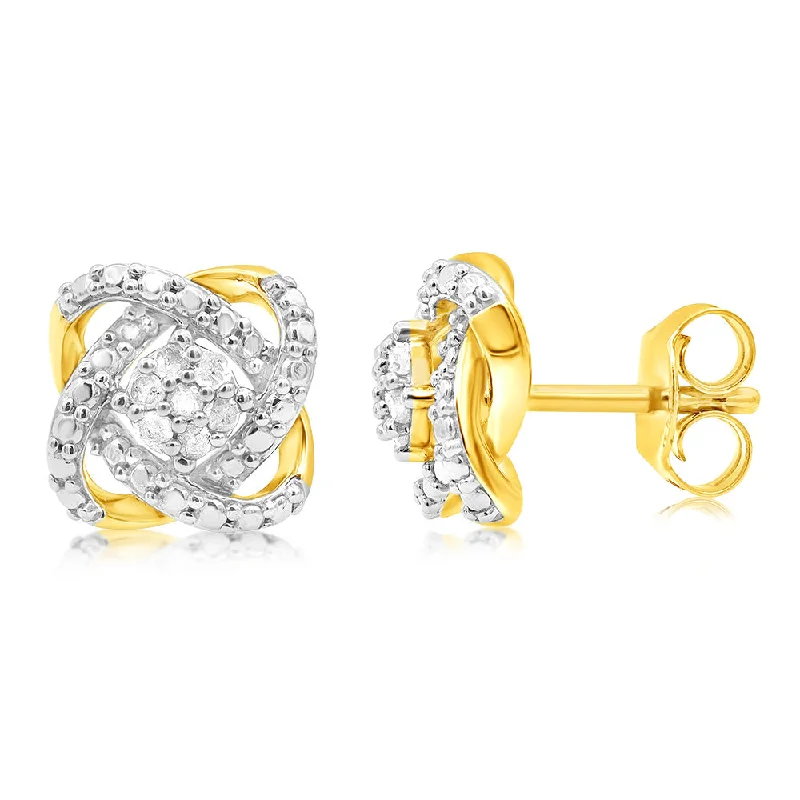 Pearl Earrings For Elegant Looks-Gold Plated Sterling Silver Stud Earrings in 1/5 Carat Natural Diamonds