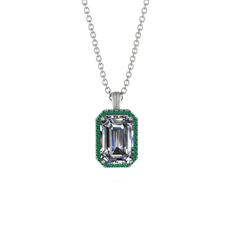 Halo Emerald Cut Diamond Necklace - Izabella No. 18