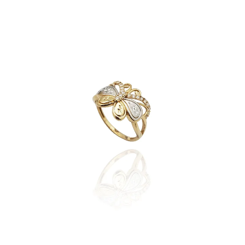 Affordable Gold Rings For Everyday Wear-Two-Tone Butterfly CZ Ring (14K)