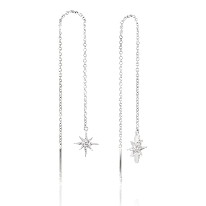 Edgy Earrings For Bold Fashionistas-Sterling Silver Zirconia Starburst Threader Earrings