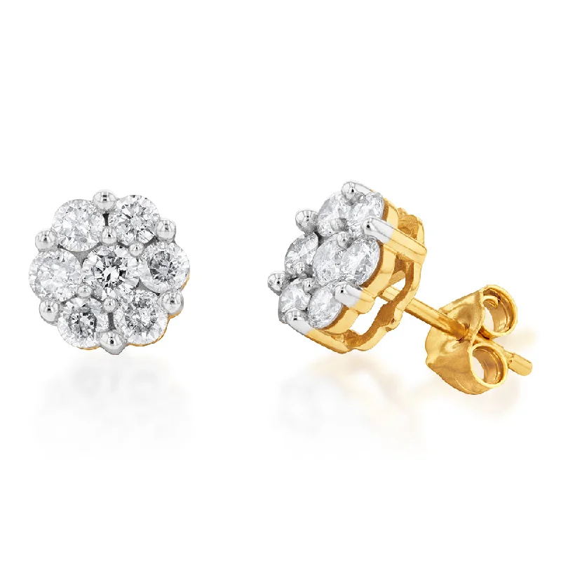 Sparkly Earrings For Glamourous Nights-9ct Yellow Gold 1 Carat Diamond Stud Earrings