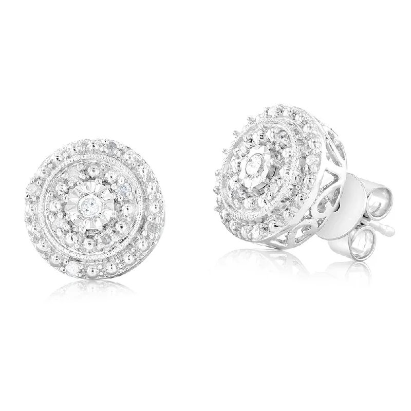 Unique Dangling Earrings For Special Occasions-1/6 Carat Diamond Round Stud Earrings in Sterling Silver