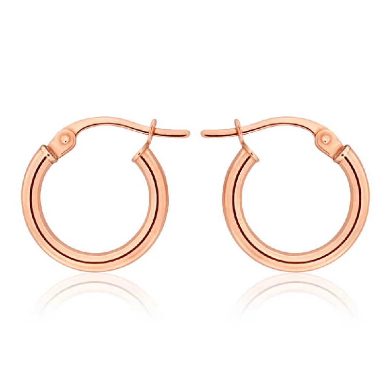 Shiny Gold Earrings For Chic Glam-9ct Rose Gold Plain 10mm Hoop Earrings European made