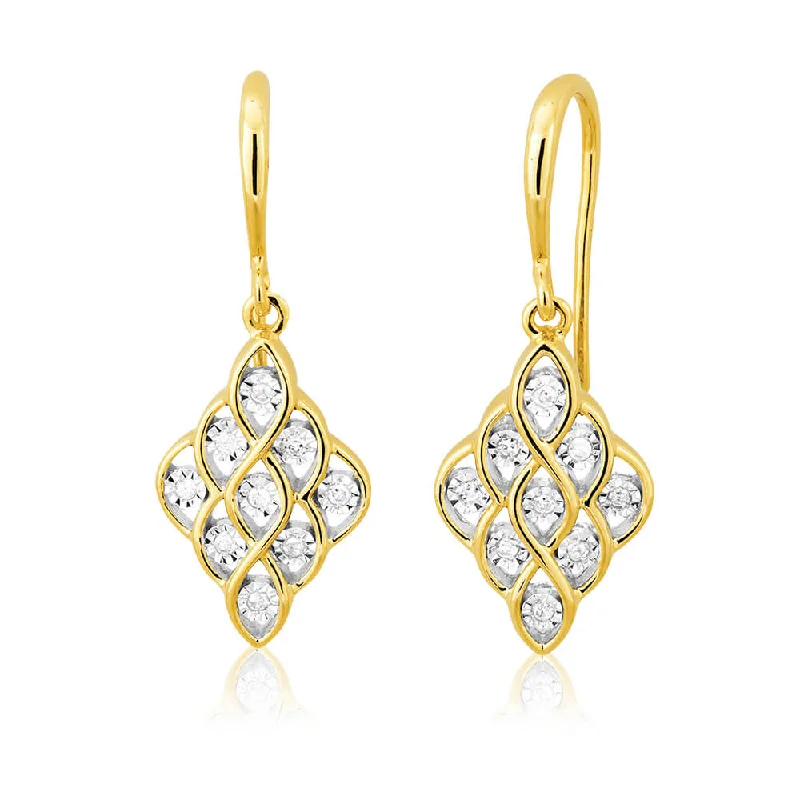 Unique Earrings For Trendsetting Styles-9ct Yellow Gold with 18 Splendid Diamond Earrings