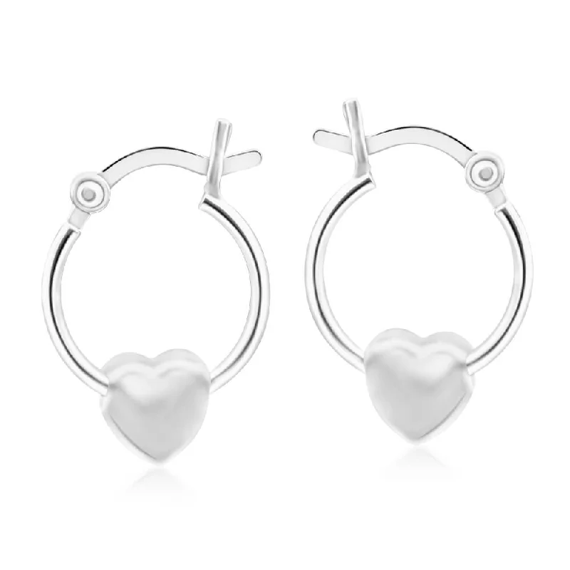 Silver Gemstone Earrings For Colorful Flair-Sterling Silver Floating Heart Hoop Earrings