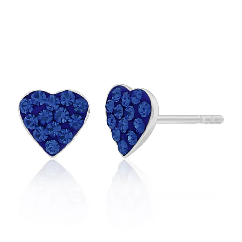 Classic Silver Earrings For Timeless Appeal-Sterling Silver CrystalBlue Heart stud Earrings