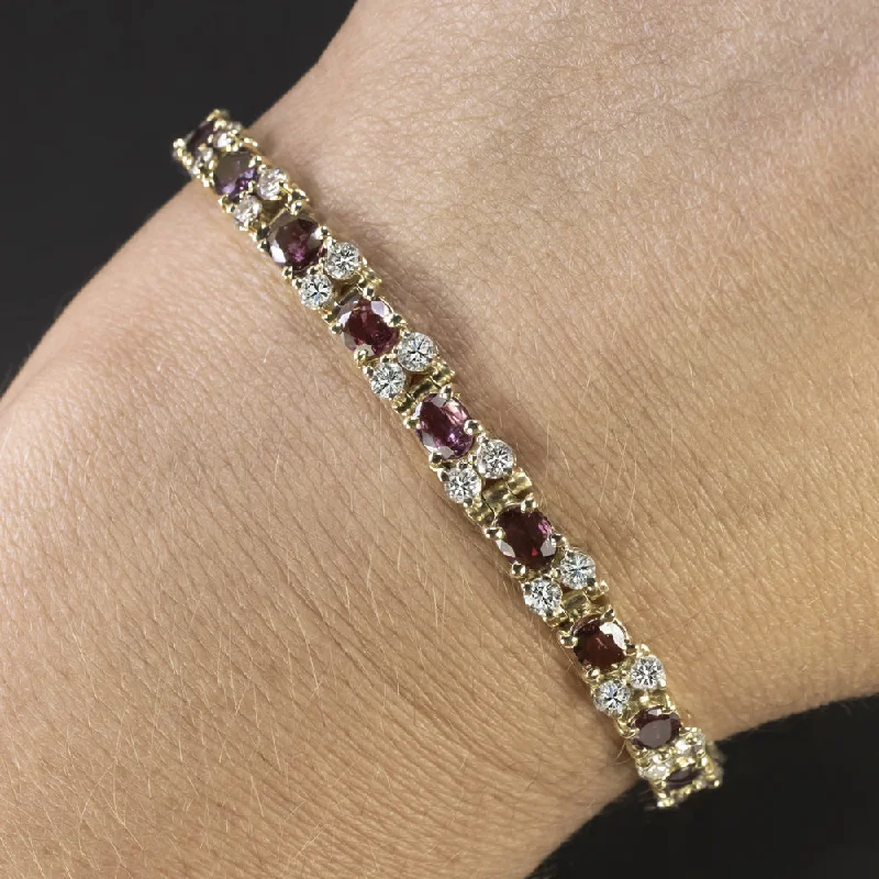 Stunning Gemstone-Studded Tennis Bracelets For Luxe Wear-RUBY DIAMOND TENNIS BRACELET 12.25ct NATURAL 14k YELLOW GOLD ANNIVERSARY GIFT