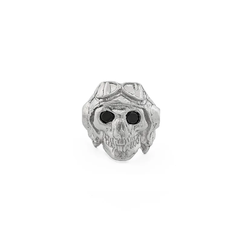 Classic Solitaire Rings For Engagement-Biker Skull Ring (Silver)