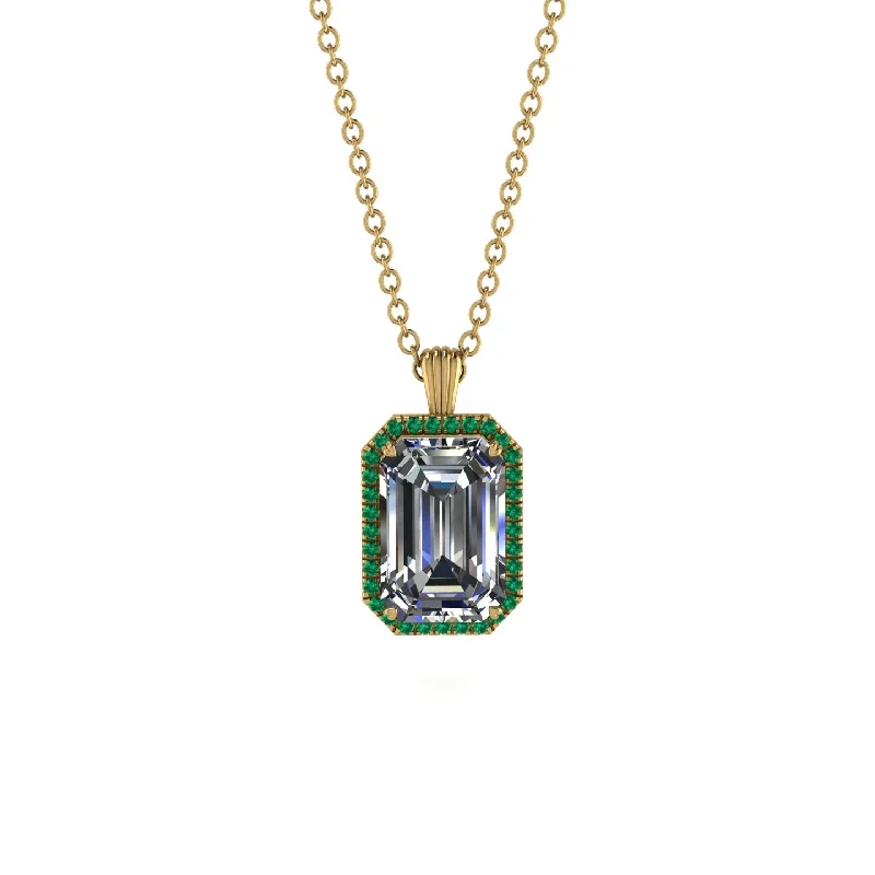 Halo Emerald Cut Diamond Necklace - Izabella No. 16