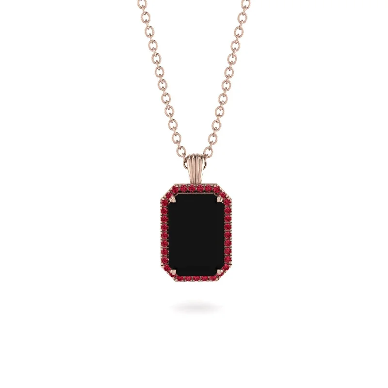 Halo Emerald Cut Black Diamond Necklace - Izabella No. 53