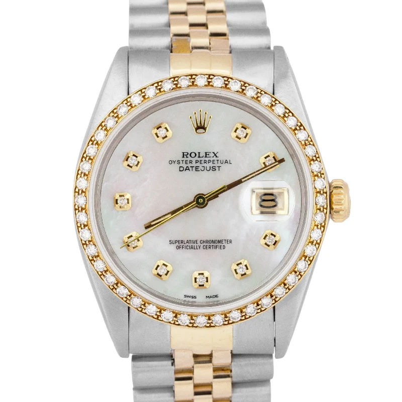 Durable Rubber Watches For Adventure Lovers-Rolex DateJust 36mm MOP DIAMOND 18K Gold Two-Tone Stainless Steel Watch 16013