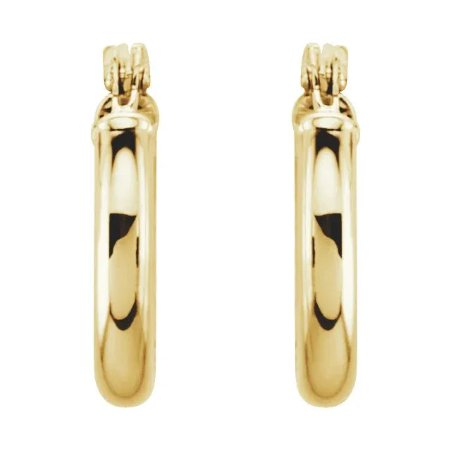 Long Drop Earrings For Elegant Nights-14K Yellow Tube 13 mm Hoop Earrings