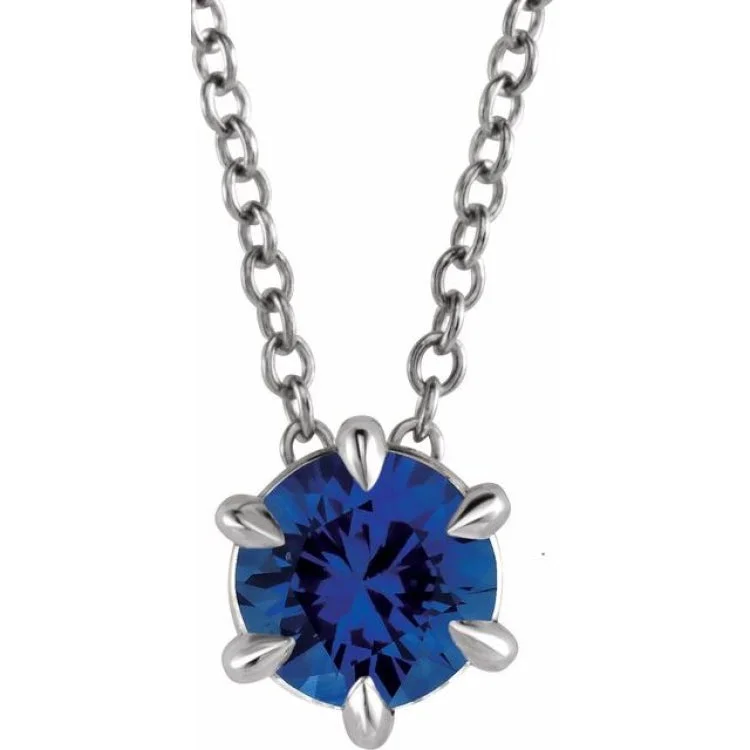 Platinum 6 mm Lab-Grown Blue Sapphire Solitaire 16-18" Necklace