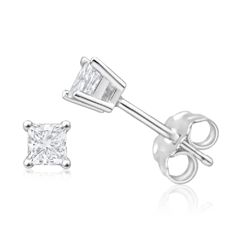 Eco Friendly Earrings For Conscious Shoppers-9ct White Gold Diamond Stud Earrings Set with 2 Beautiful Princess Cut Diamonds