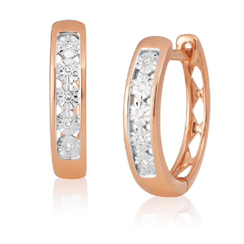 Silver Toned Earrings For Everyday Glam-9ct Rose Gold Diamond Hoop Earrings