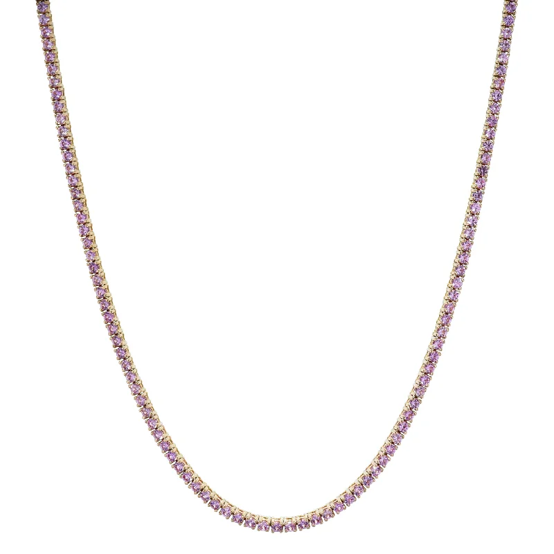 Pink Gold Pink Sapphire Tennis Necklace