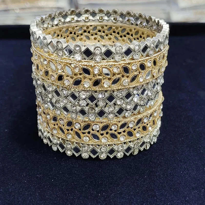 Timeless Gold Bangles For Classic Weddings-Pooja Bangles 2 Tone Plated Mirror Bangles Set