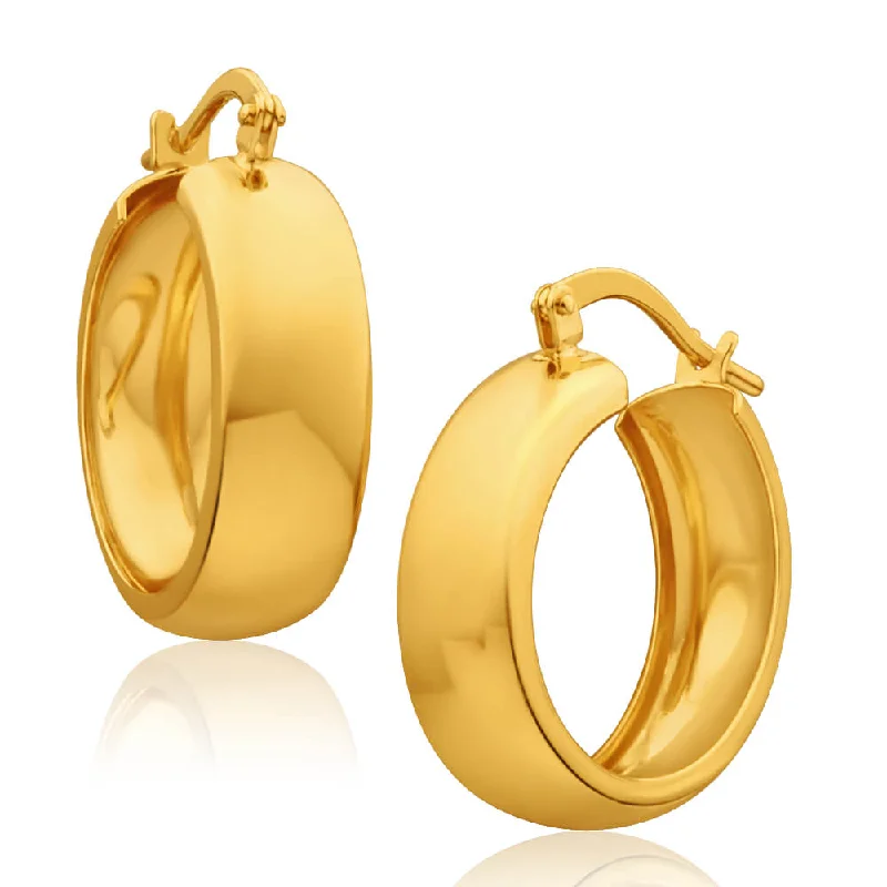 Vibrant Earrings For Bright Styles-9ct Yellow Gold Silver Filled Plain 6x16mm Hoop Earrings