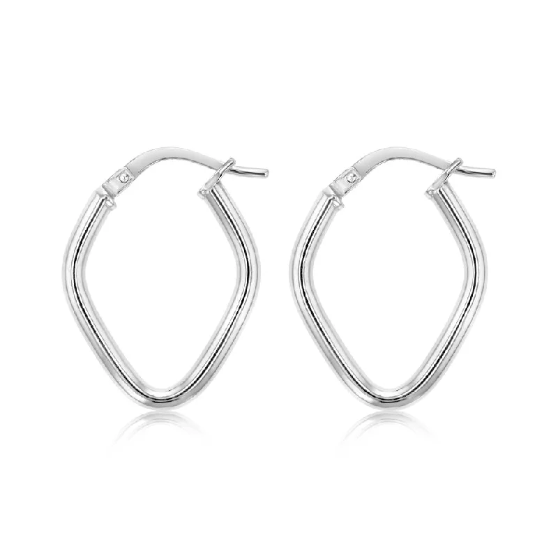 Silver Drop Earrings For Elegant Occasions-9ct White Gold Silverfilled Fancy Diamond Shaped Hoop Earrings