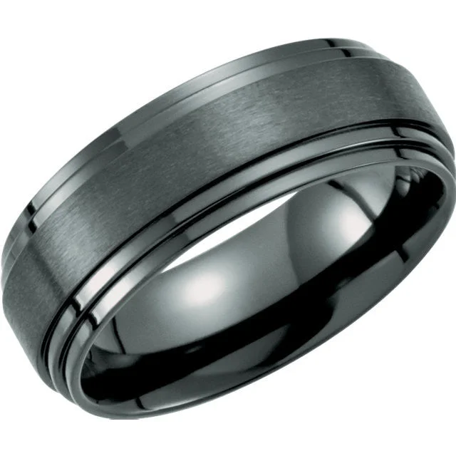 Affordable Diamond Rings For Everyday Glam-Black Titanium 8mm Double Ridged Band