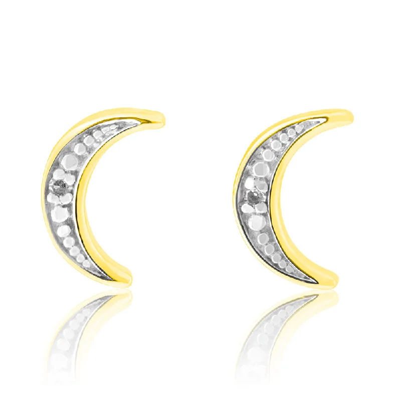 Bright Color Earrings For Summer Looks-9ct Yellow Gold Diamond Moon Stud Earrings