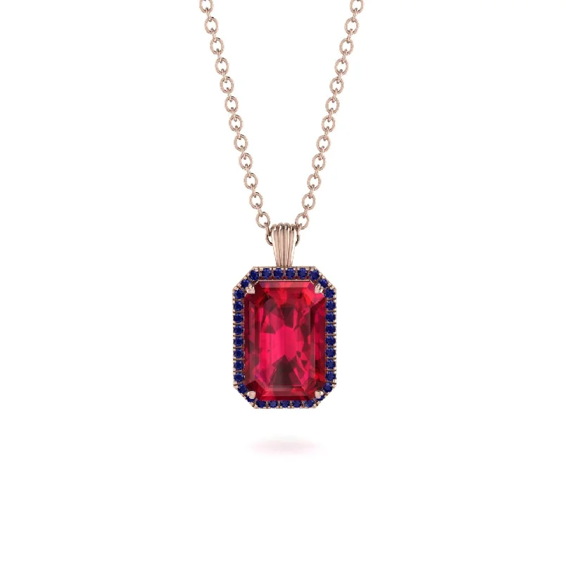 Halo Emerald Cut Ruby Necklace - Izabella No. 71