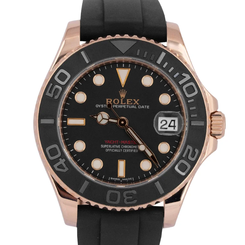 Elegant Luxury Watches For Timeless Style-MINT Rolex Yacht-Master Black 18K Rose Gold Oysterflex Rubber 37mm Watch 268655