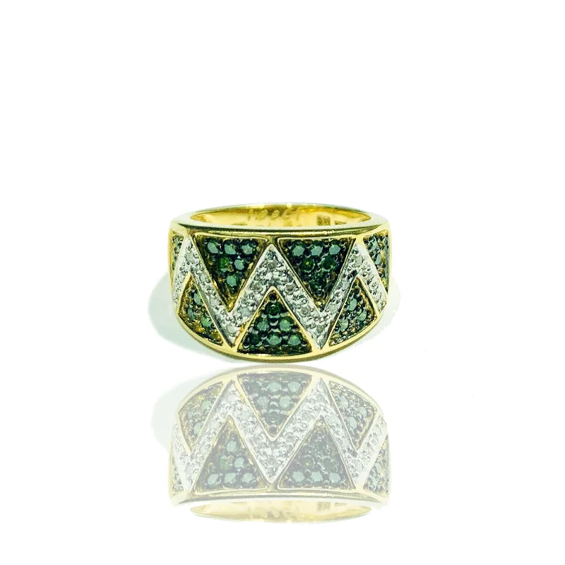 Affordable Engagement Rings For Budget Brides-Green Diamond Tribal Zig-Zag Ring (14K)