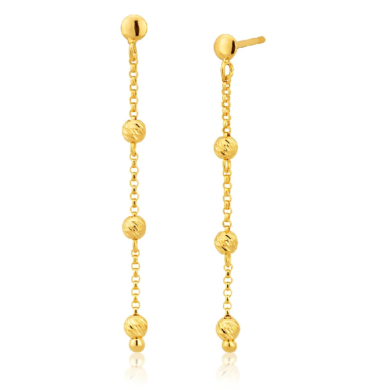 Unique Stud Earrings For Classic Charm-9ct Yellow Gold Silver Filled trio Beads Drop Earrings