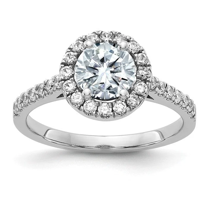 Fashionable Rings For Trendy Looks-14k White Gold 1.4CT Round True Light G H I Moissanite Halo Engagement Ring