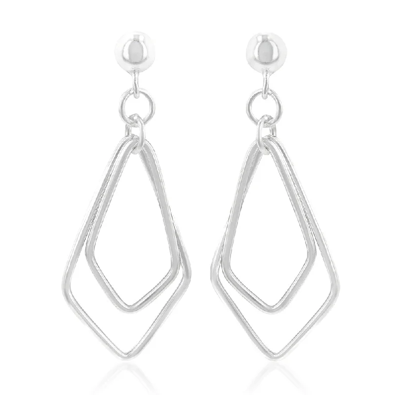 Vibrant Crystal Earrings For Bright Looks-Sterling Silver Diamond Shape Abstract Drop Earrings