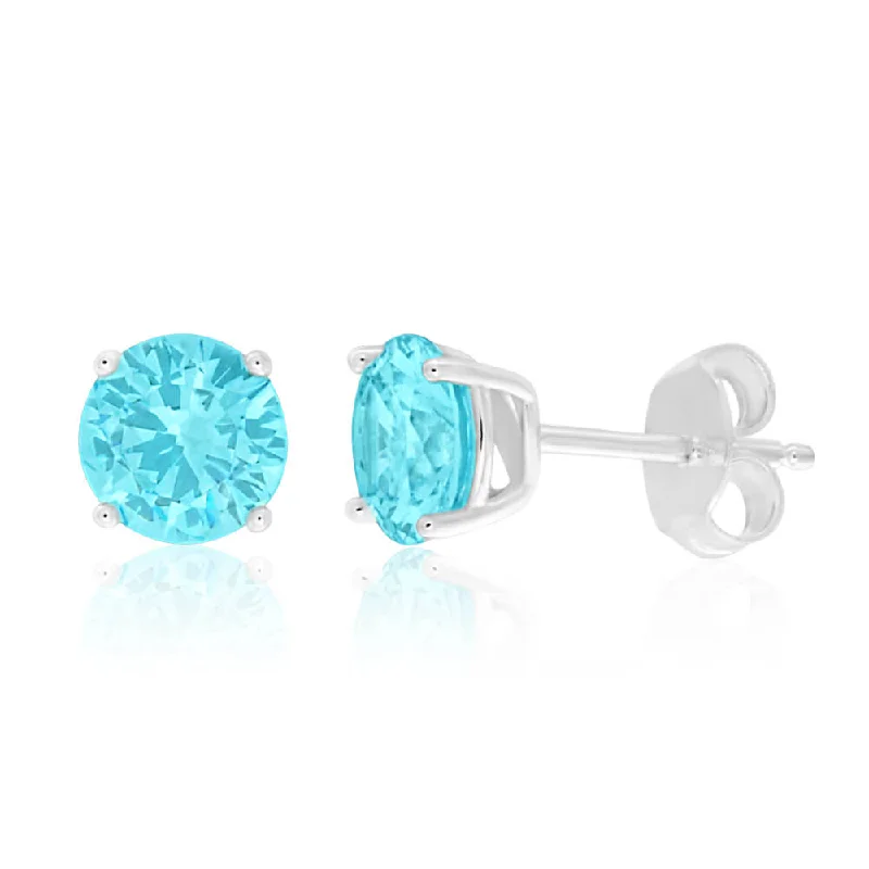 Stunning Drop Earrings For Special Moments-Sterling Silver Cubic Zirconia Light Aqua Stud Earrings